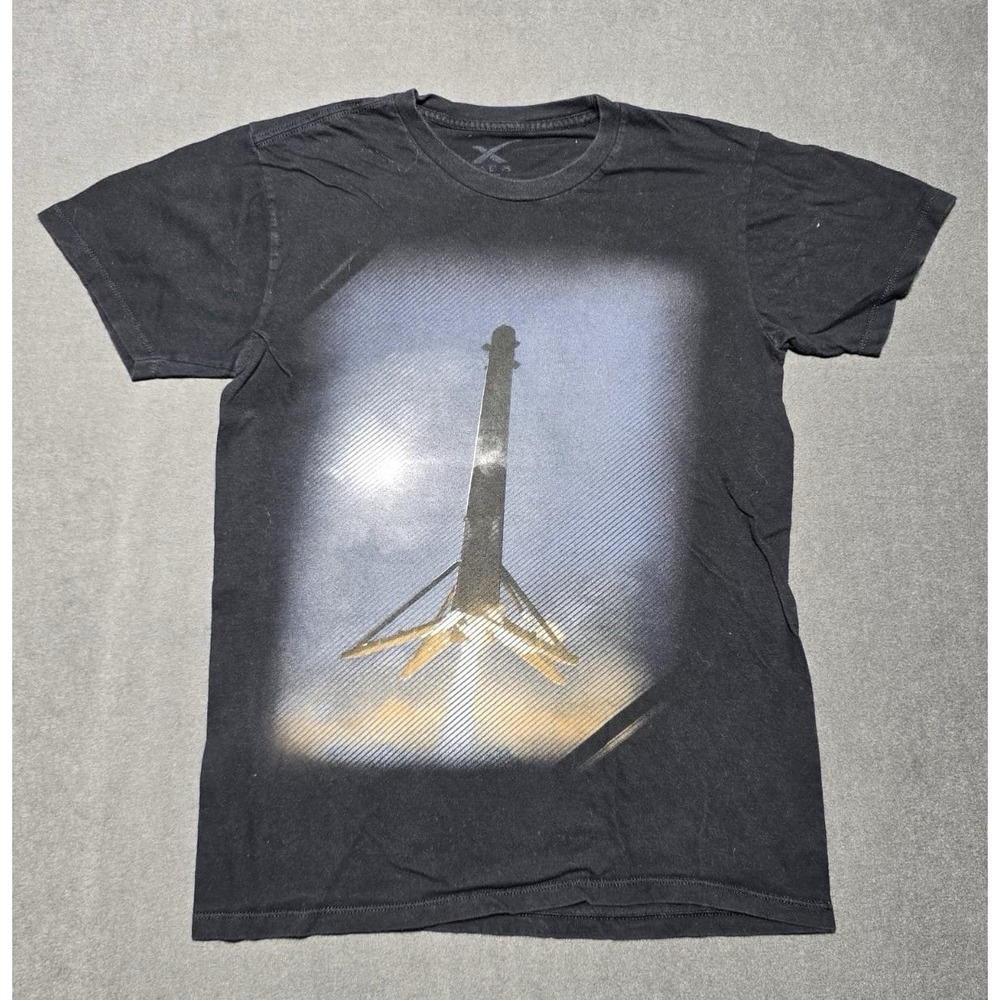 SpaceX Rocket Launch Photo Black T-Shirt‎ Small Falcon Elon Musk LG Blastoff